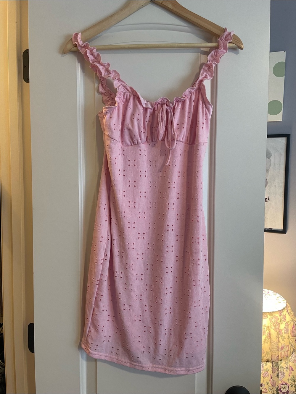 SHEIN Pink Eyelet Ruffle-Trim Slip Dress